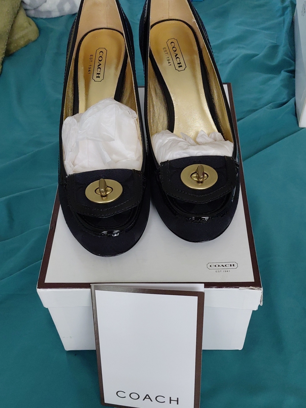 Coach Black Patent Leather Turnlock Loafers